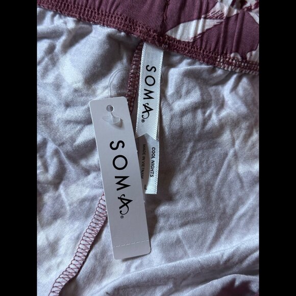 New Soma Pants Large Womens Inky Pink Floral Tassle Ankle Pull On Stretchy Comfy - Picture 7 of 9
